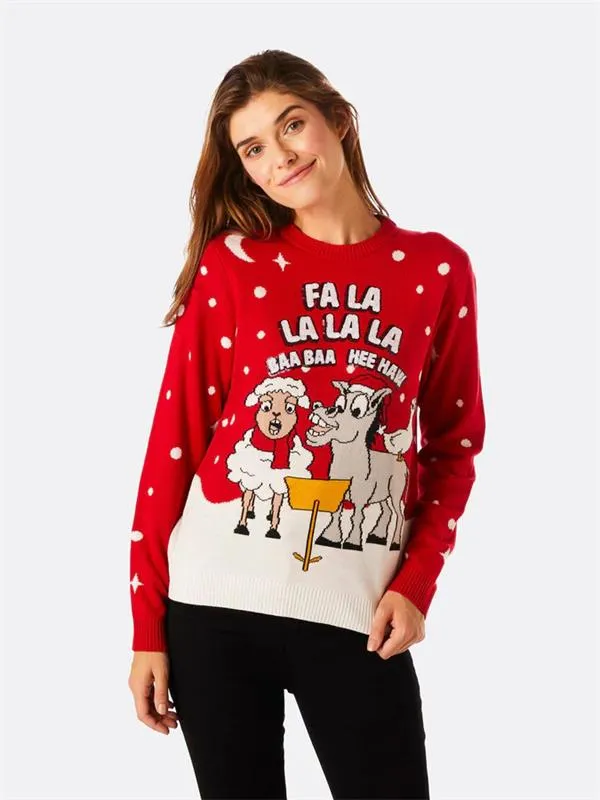 Women's sheep and donkey Christmas sweater