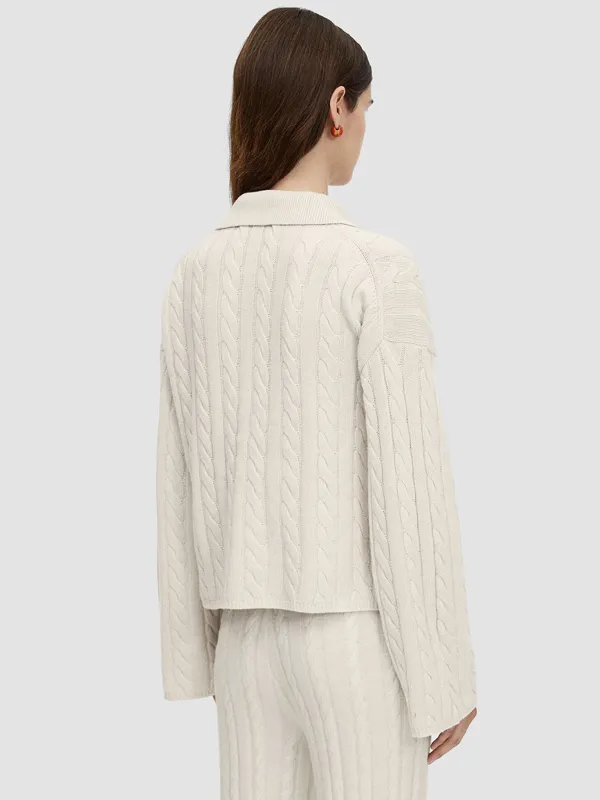 Women'S Wool Light Cable Dropped Shoulders Solid Knitted Sweater