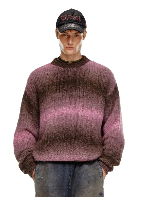 Men'S Round Neck Gradient Color Winter Warm Thick Sweater