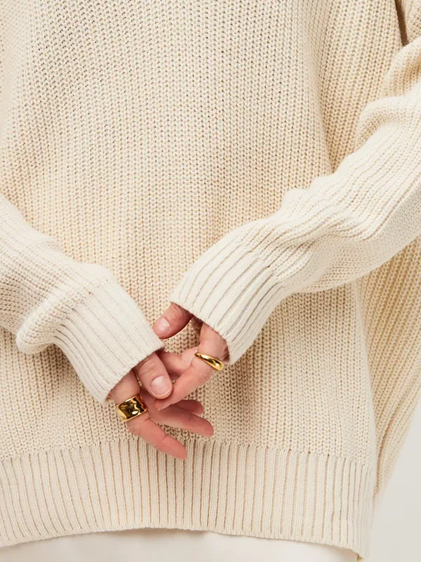 Women V Neck Solid Color Wool Blend  Knitted Pullover Sweater