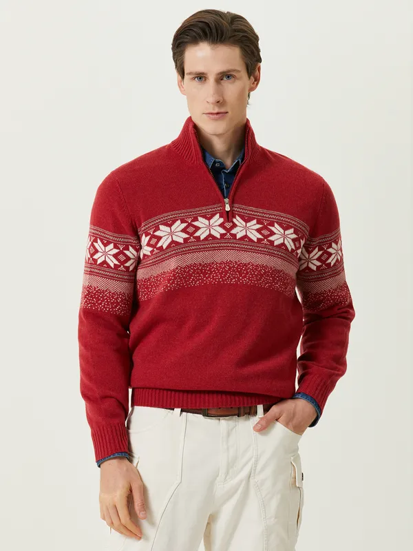 Men's Jacquard Knitting Half Zipper Pullovers Christmas Sweater