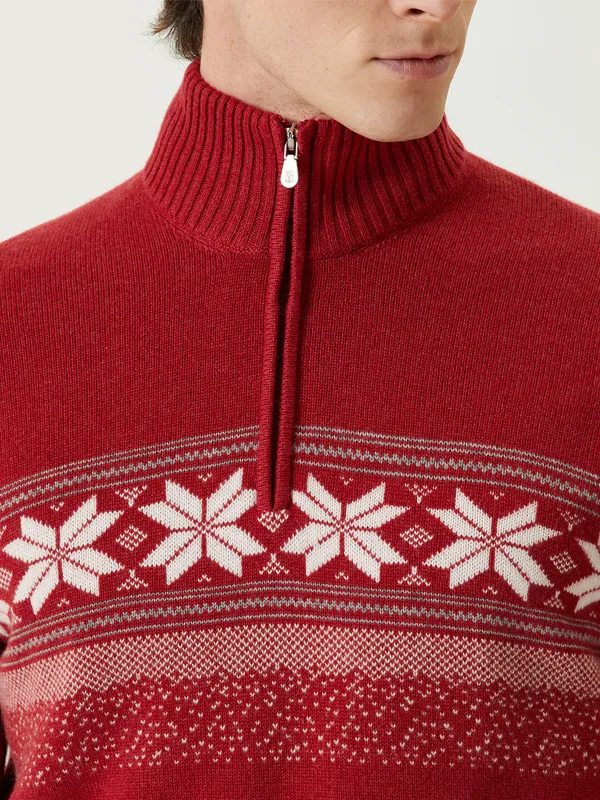 Men's Jacquard Knitting Half Zipper Pullovers Christmas Sweater