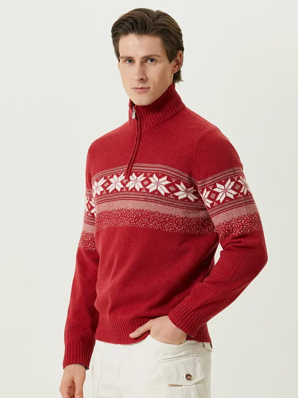 Men's Jacquard Knitting Half Zipper Pullovers Christmas Sweater