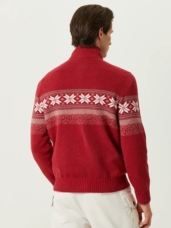 Men's Jacquard Knitting Half Zipper Pullovers Christmas Sweater