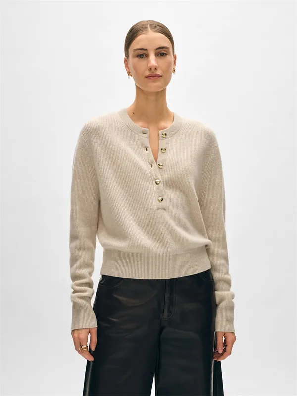 Button-embellished knitted pullover sweater