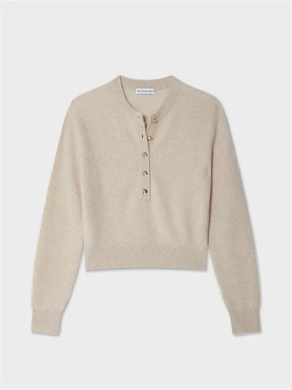 Button-embellished knitted pullover sweater