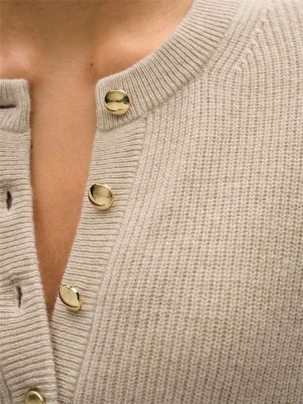 Button-embellished knitted pullover sweater