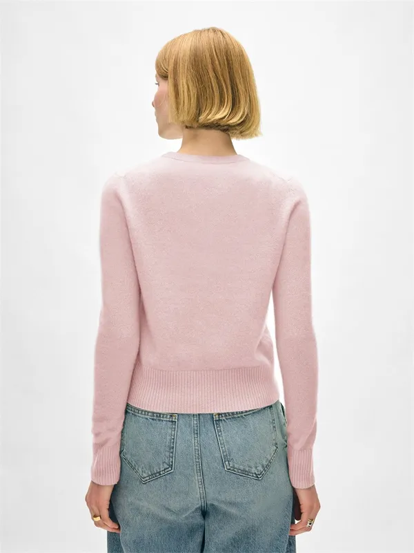 Light pink solid color spring knit pullover sweater