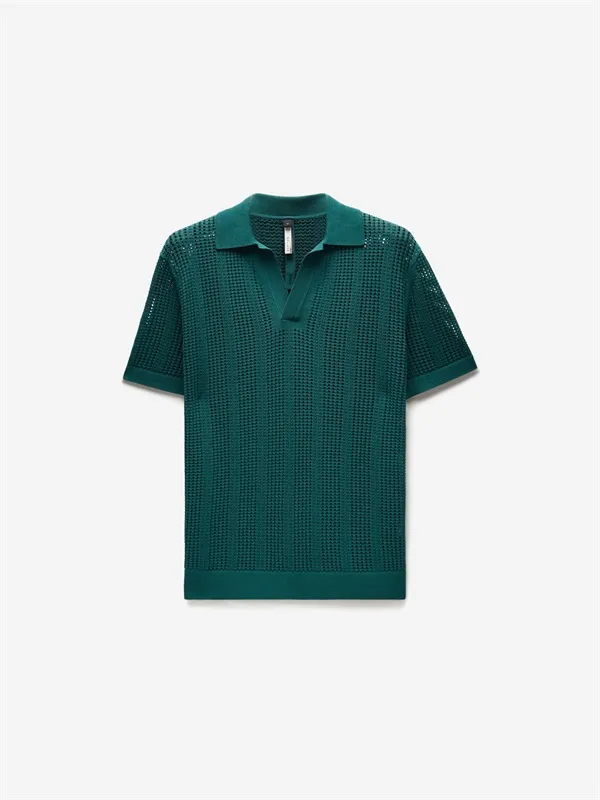 Custom Men's Dark Green Knitted Polo Shirt