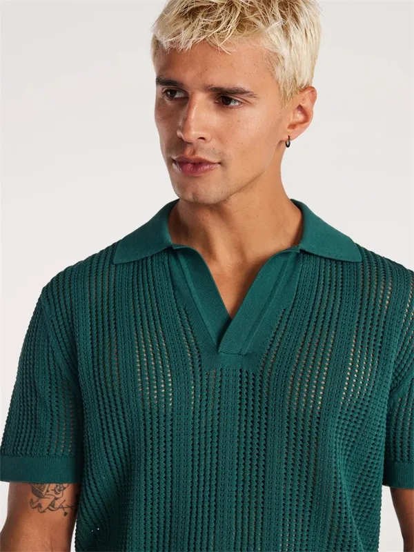 Custom Men's Dark Green Knitted Polo Shirt