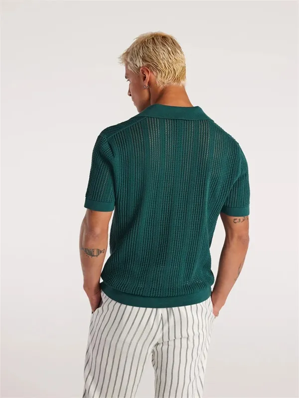 Custom Men's Dark Green Knitted Polo Shirt