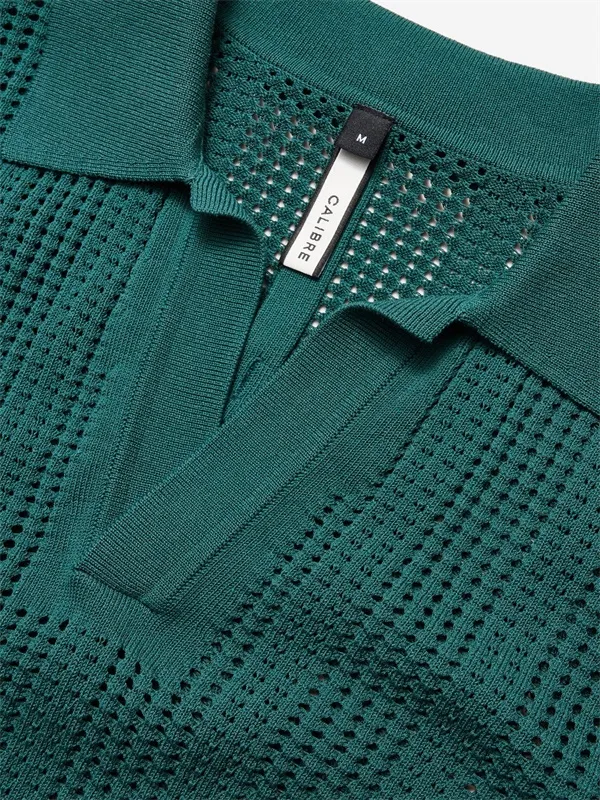 Custom Men's Dark Green Knitted Polo Shirt